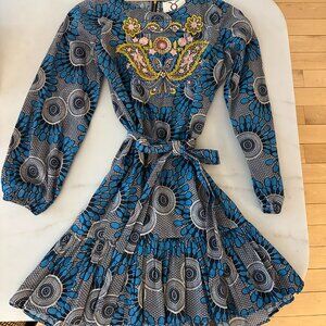 Figue Blue Bohemian Mini Dress Size XS, embellished with embroidery & sequin
